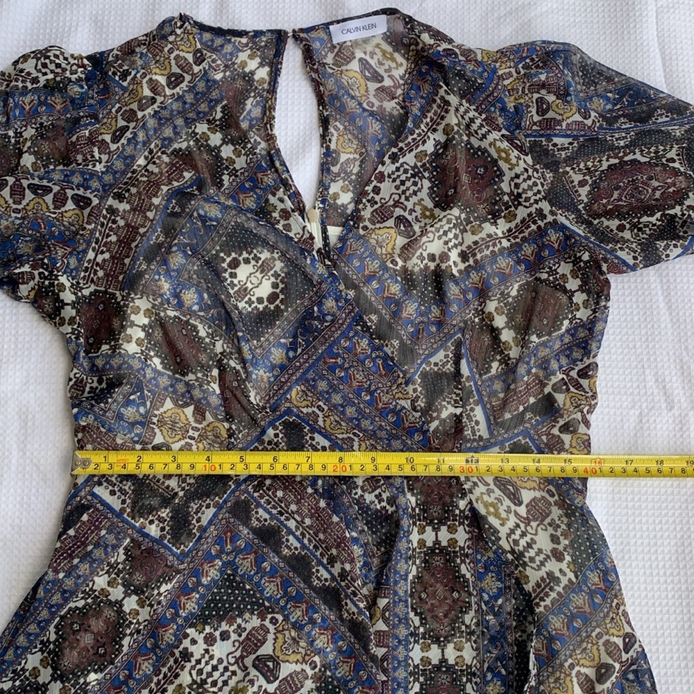 Calvin Klein Faux Wrap Chiffon Printed High low bohemian style dress. - Picture 11 of 13